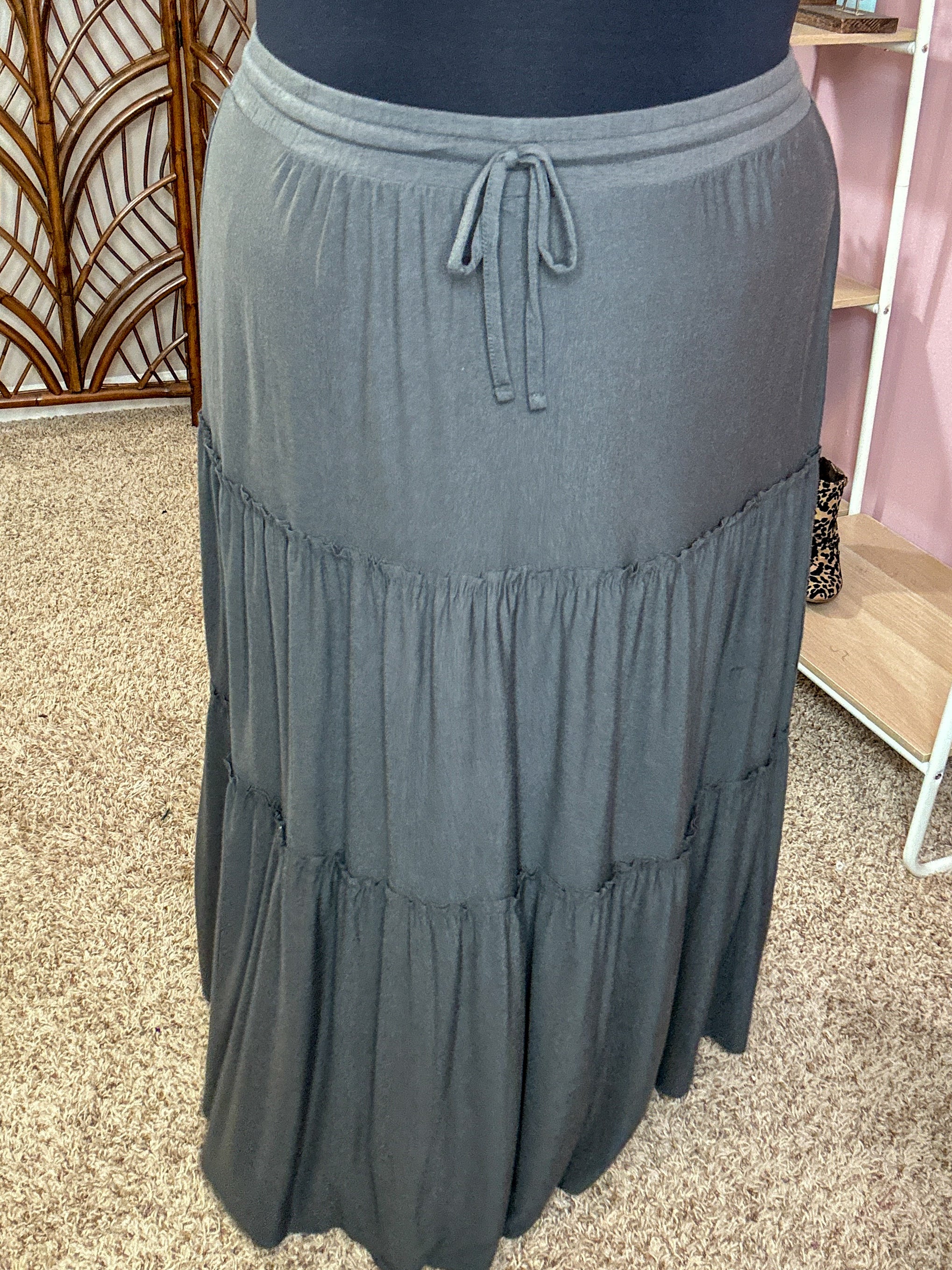 Around the Town Tiered Maxi Skirt Gray