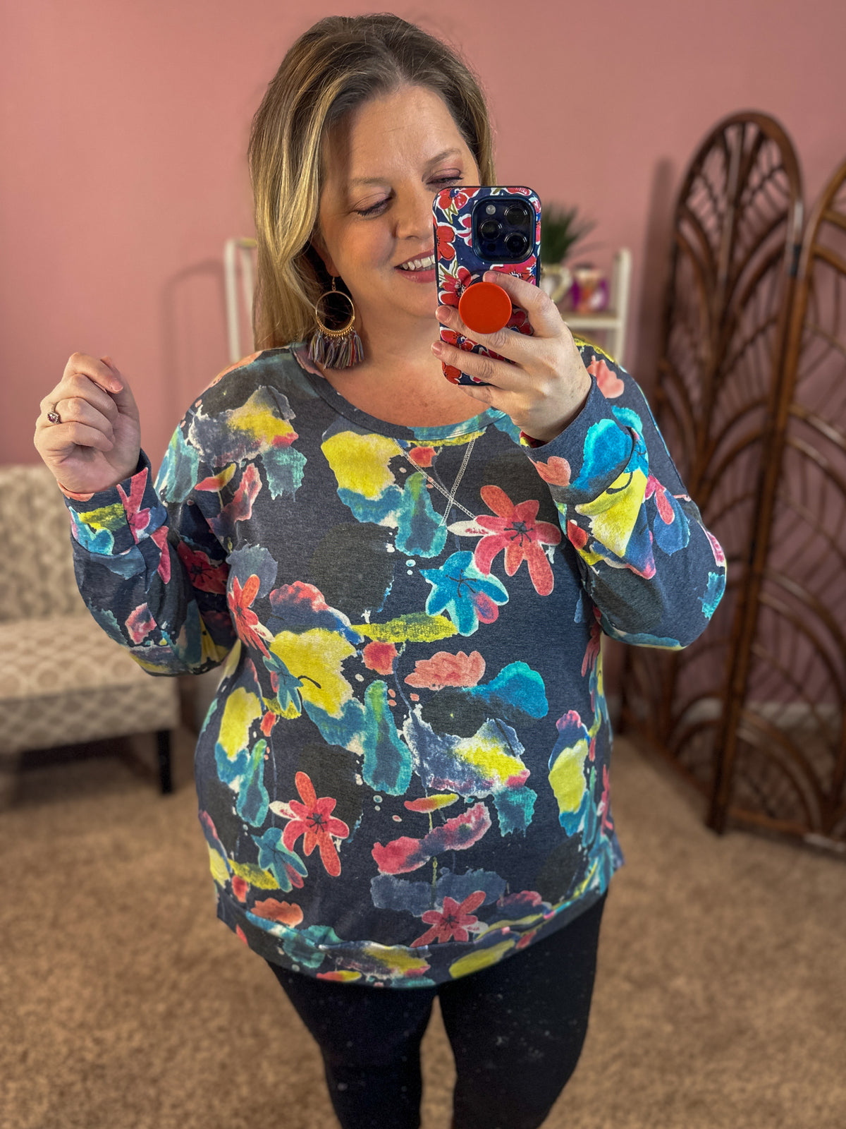 Take Me to the Weekend Pullover - Navy Floral