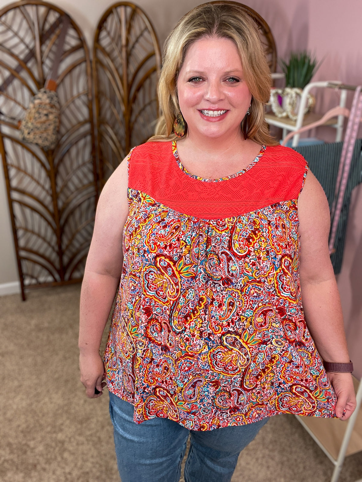 Pretty in Paisley Lace Yoke Tank