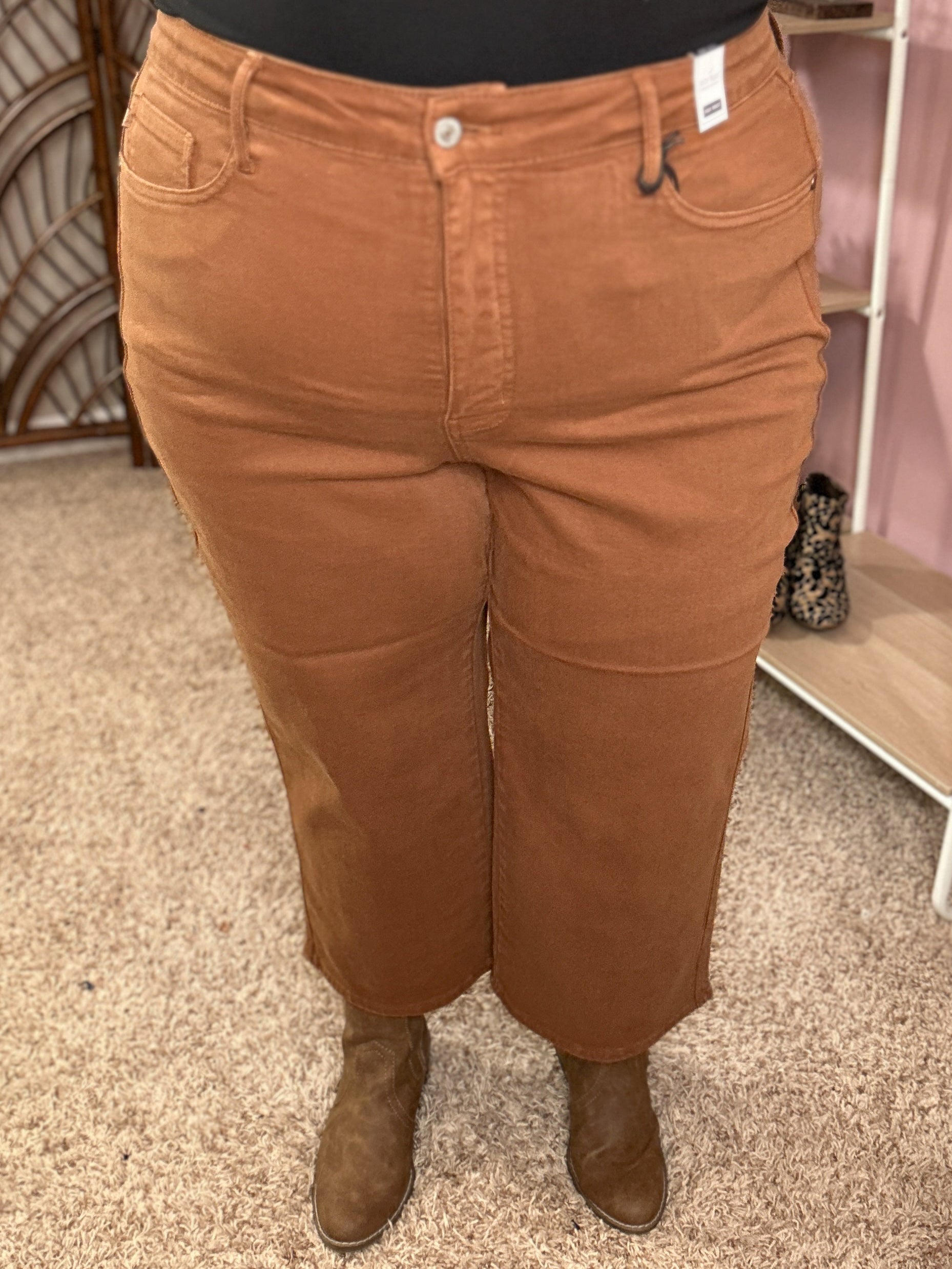 Along for the Ride Tummy Control Cropped Judy Blue Jeans - Camel