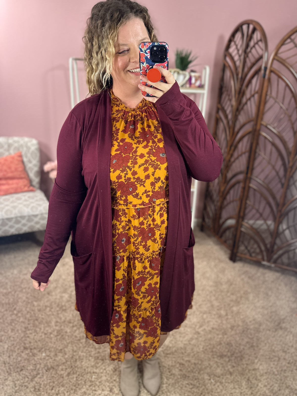 So Extra Longline Pocket Cardigan - Dark Burgundy