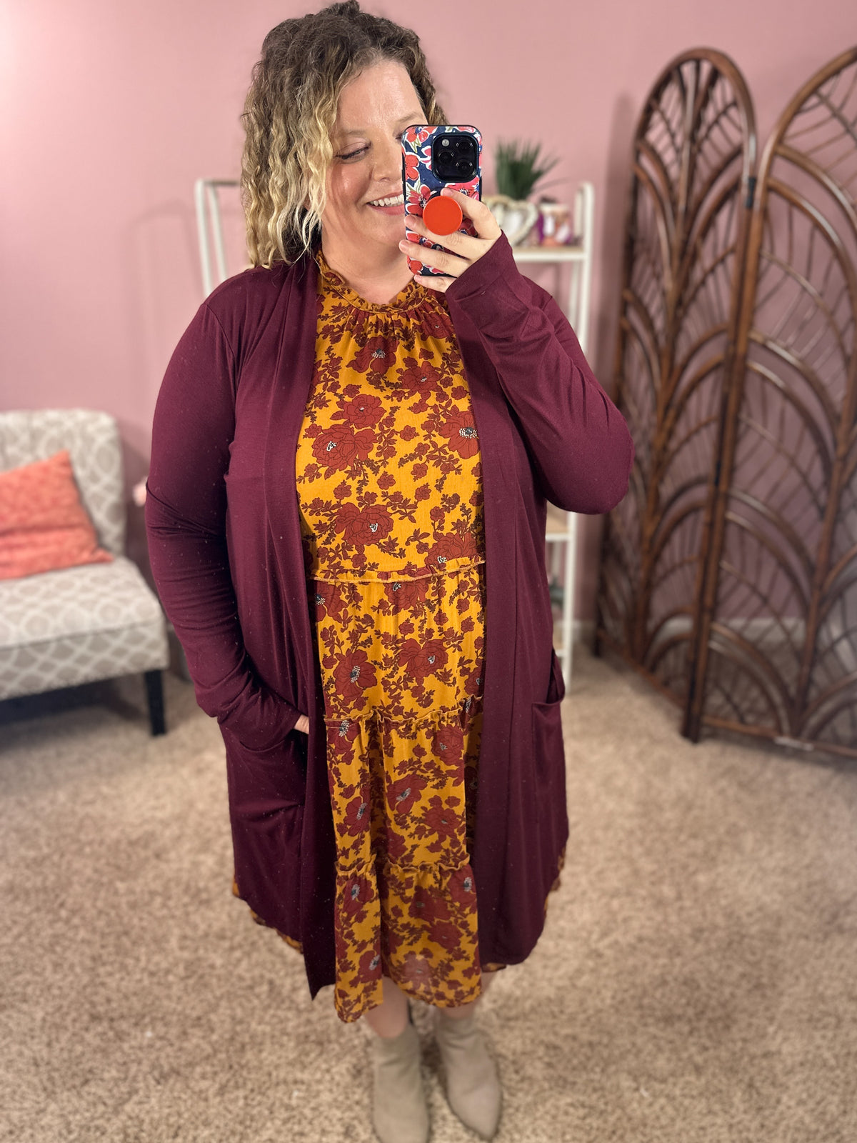 So Extra Longline Pocket Cardigan - Dark Burgundy