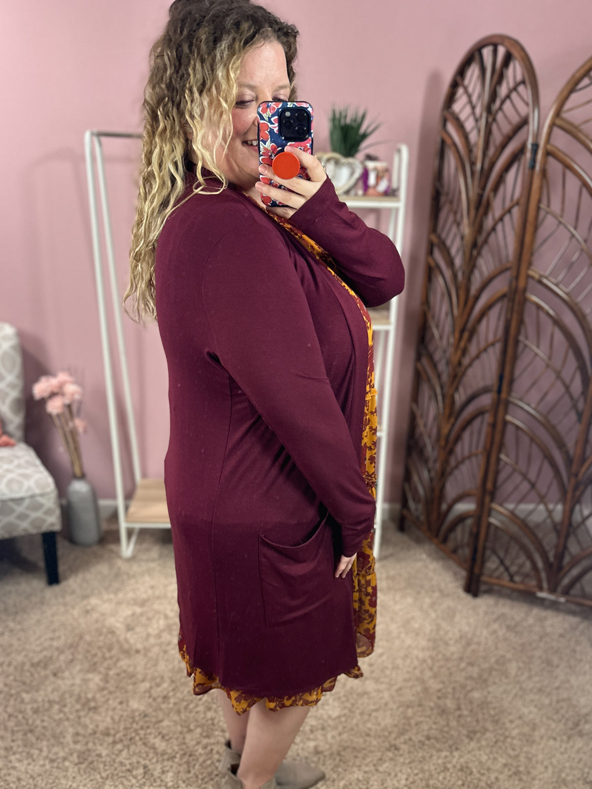 So Extra Longline Pocket Cardigan - Dark Burgundy