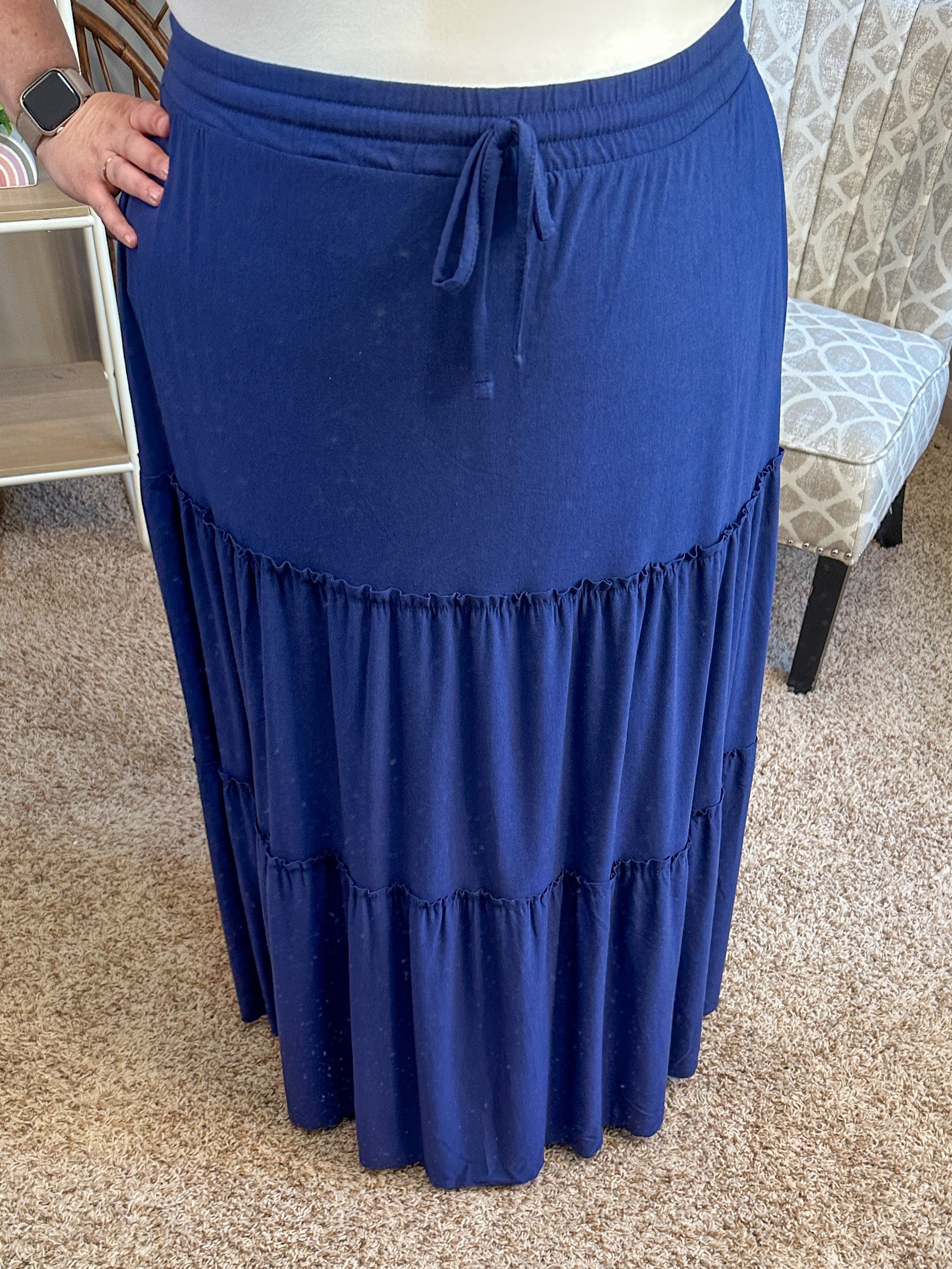 Navy tiered maxi skirt best sale